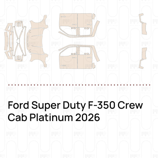 Pre-cut PPF pattern set for the Ford Super Duty F-350 Crew Cab Platinum 2026: outlines of every film piece in the kit.