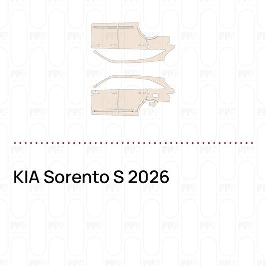 Pre-cut PPF pattern set for the KIA Sorento S 2026: outlines of every film piece in the kit.