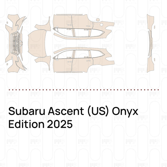Pre-cut PPF pattern set for the Subaru Ascent US Onyx Edition 2025: outlines of every film piece in the kit.