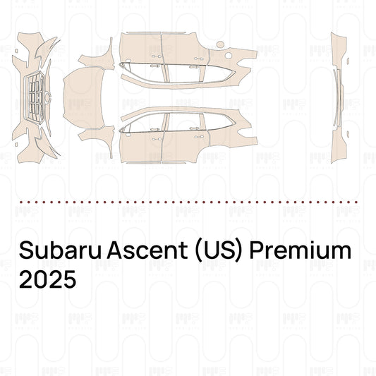 Pre-cut PPF pattern set for the Subaru Ascent US Premium 2025: outlines of every film piece in the kit.