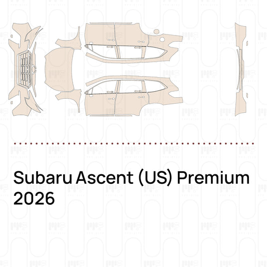 Pre-cut PPF pattern set for the Subaru Ascent US Premium 2026: outlines of every film piece in the kit.