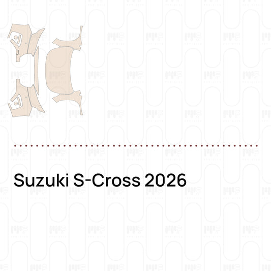 Pre-cut PPF pattern set for the Suzuki S-Cross 2026: outlines of every film piece in the kit.