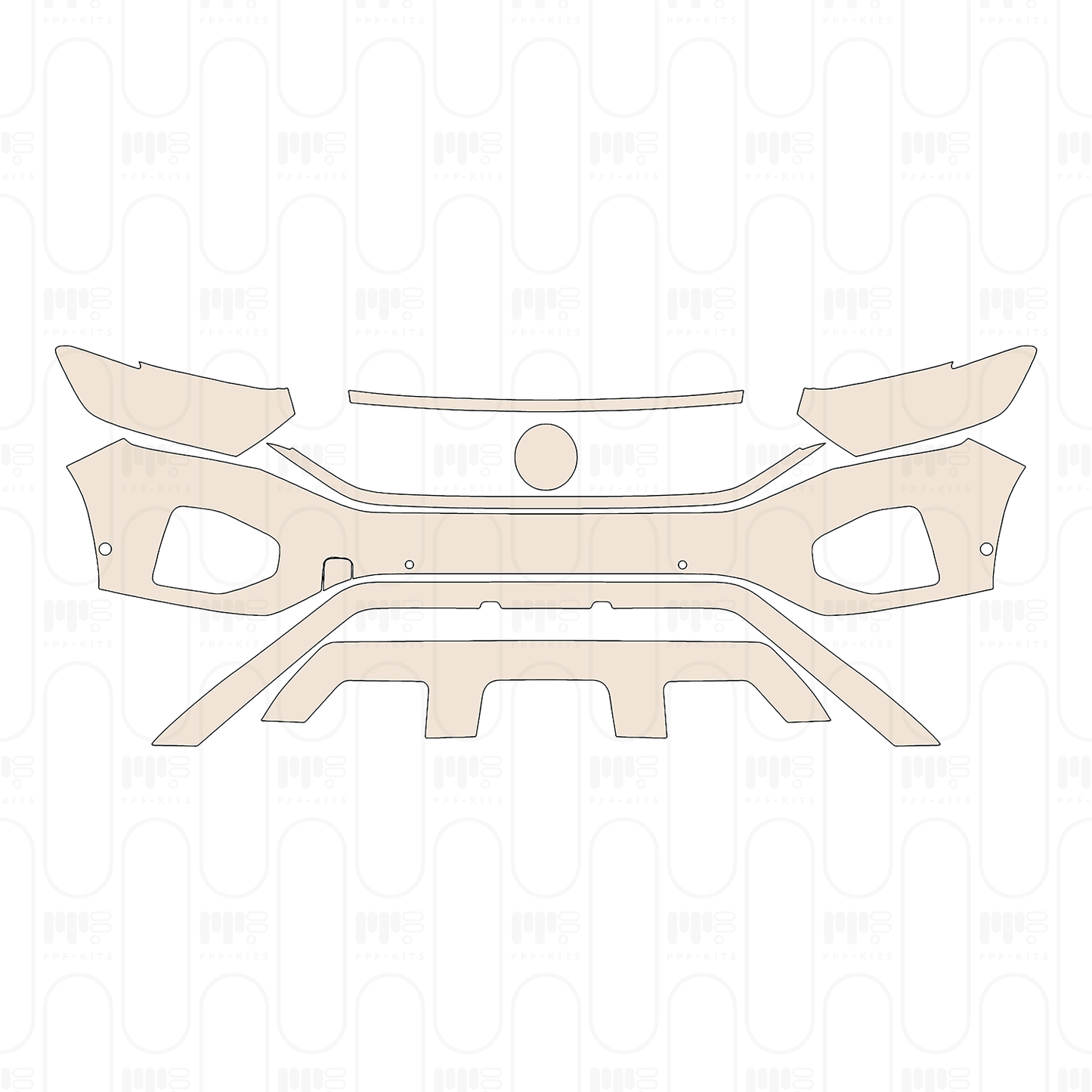 Bumper+Headlamp without license plate frame cutout, with 4 PDC (parking sensors)