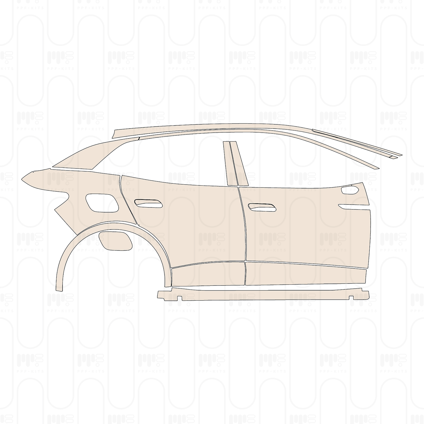 (right) Door+Side Skirt+Rear Fender with chrome trim on front door