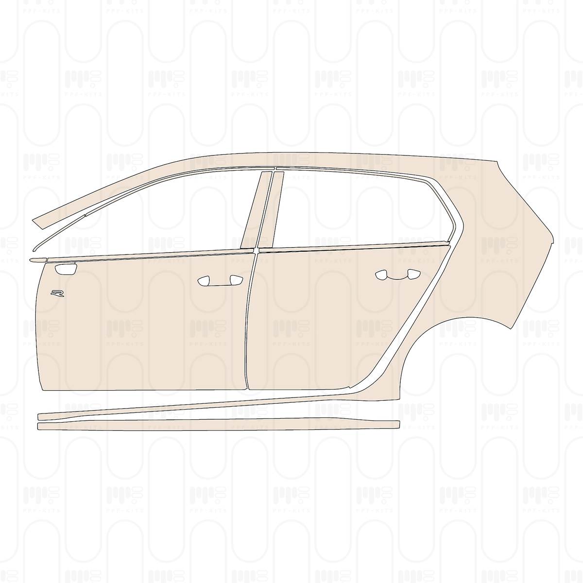 (left) Door+Side Skirt+Rear Fender with "R" Emblem on front door