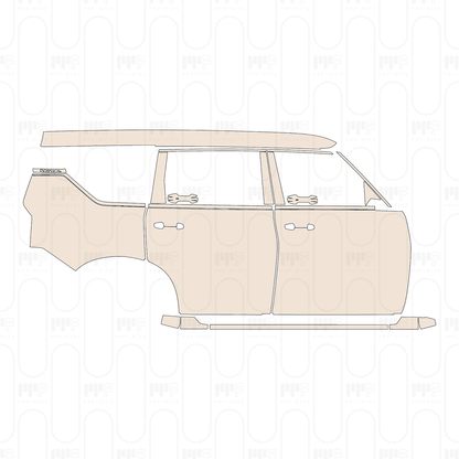 (left) Rear Fender one-piece, with "V8" Emblem