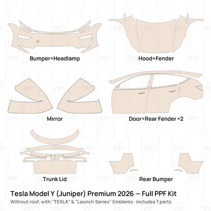 Without roof / With "TESLA" & "Launch Series" Emblems / PPF-Kits PK-G2